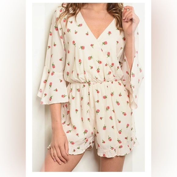 Everly Pants - BNWOT Everly Cream Smocked Ruffled romper size M